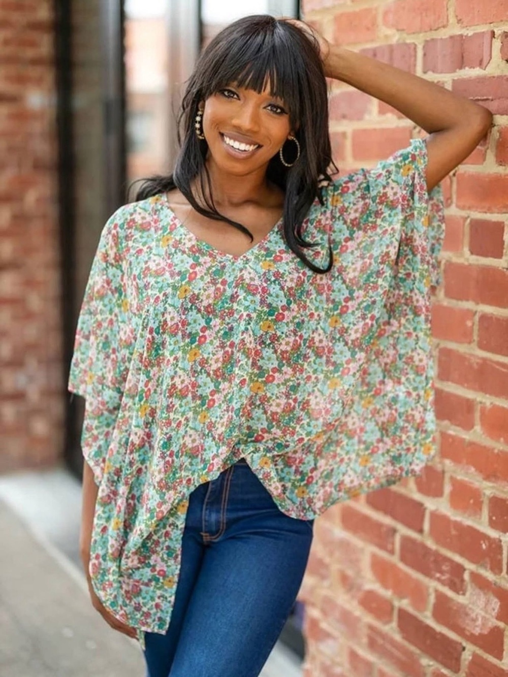 Buddy Love Floral V-Neck Flutter Sleeve Floral Top